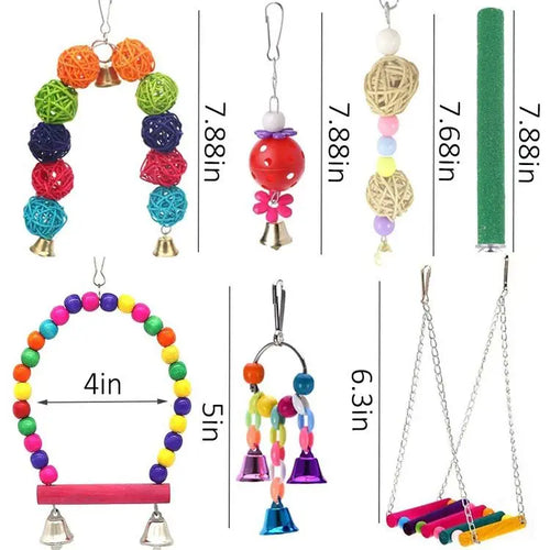 12-Piece Wood Bird Cage Toy Accessory Set