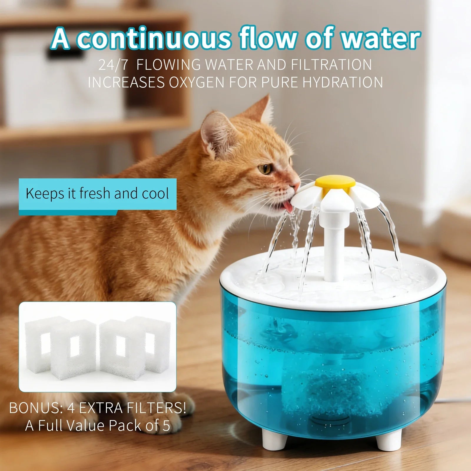 Pet Water Fountain with 4 Filters